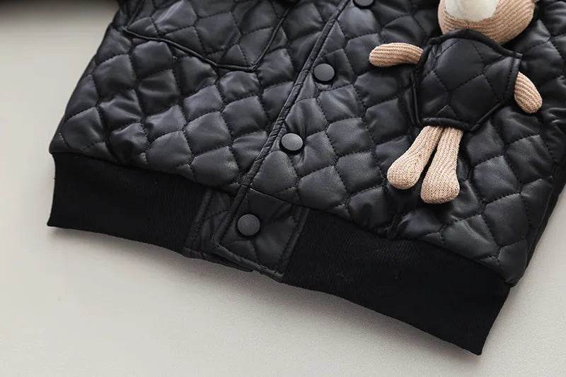 Boys' Thick Leather Coat Lapel Long-sleeved Jacket - Velora