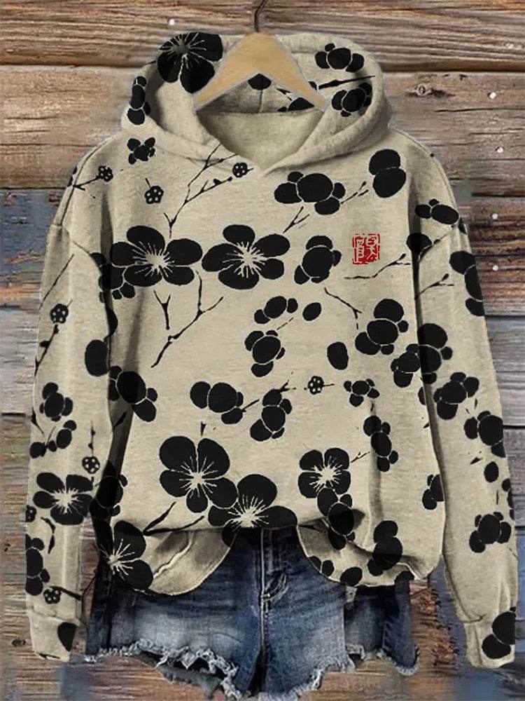 Women Fashion Spring And Autumn Plum Blossom Hooded Super Plus Size Loose-fitting Casual Pullover - Velora