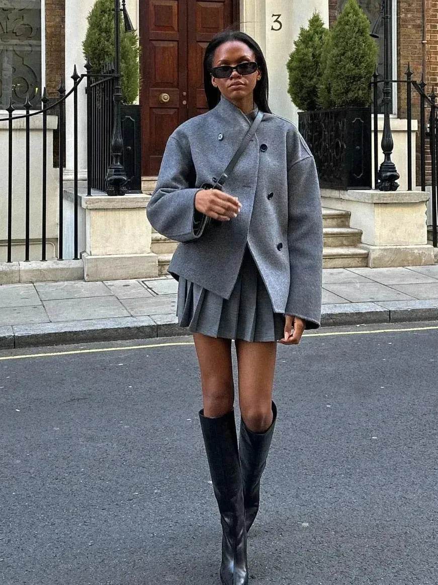 Fall Winter Double Breasted Solid Color Cashmere coat for women - Velora