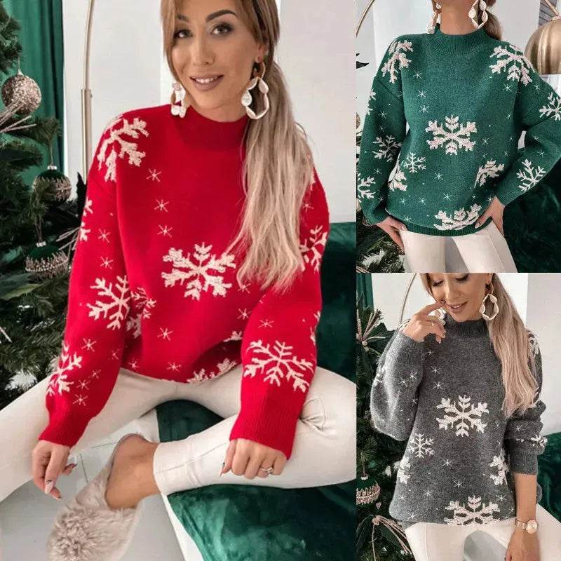 Fall Winter Knitted Cashmere Crewneck Ugly Christmas Sweater Pullover for women - Velora