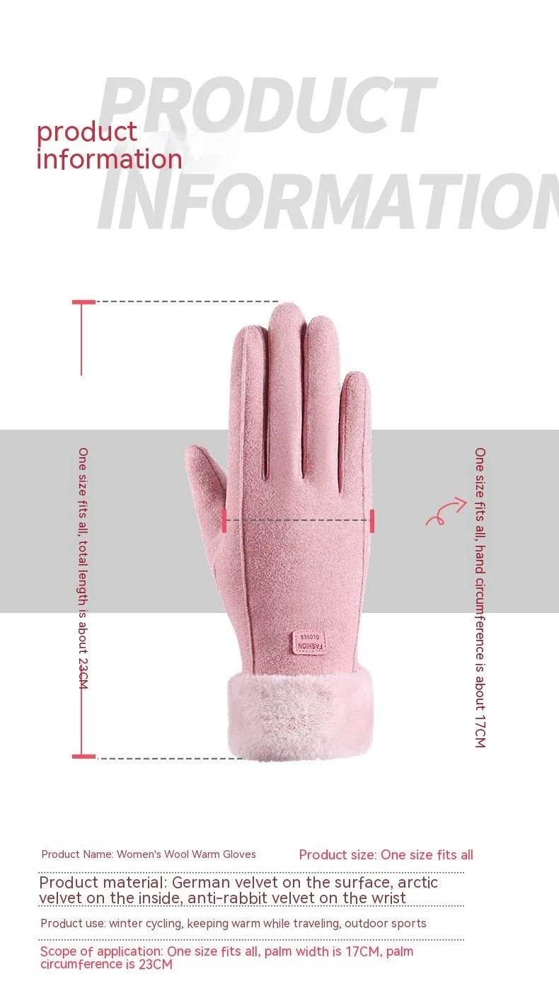 Fleece Lined Padded Warm Keeping Cute Suede Riding Gloves - Velora