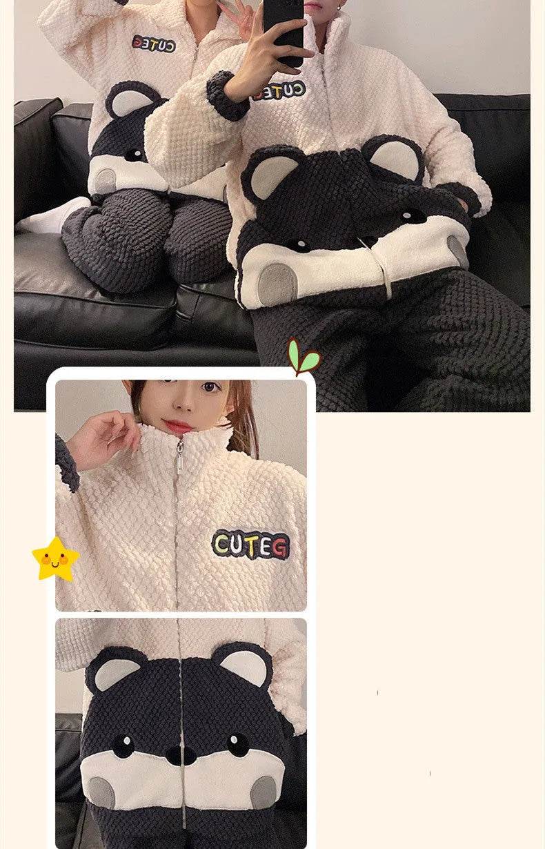 Fashion Casual Embossed Velvet Couple Pajamas - Velora