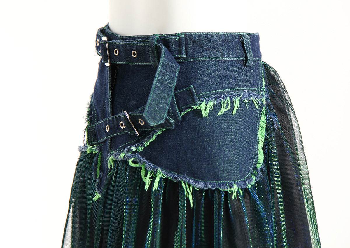 Denim Midi Skirt A Line Mid Length Street Style - Velora