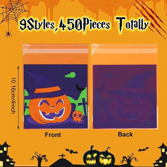 450 Pcs Halloween Cellophane Treat Bags Self-sealing Clear Candy Cookie Bags Pumpkin Ghost Black Cat Skull Trick Or Treat Bags For Halloween Birthday Trick Or Treat Party Favors Supplies - Velora