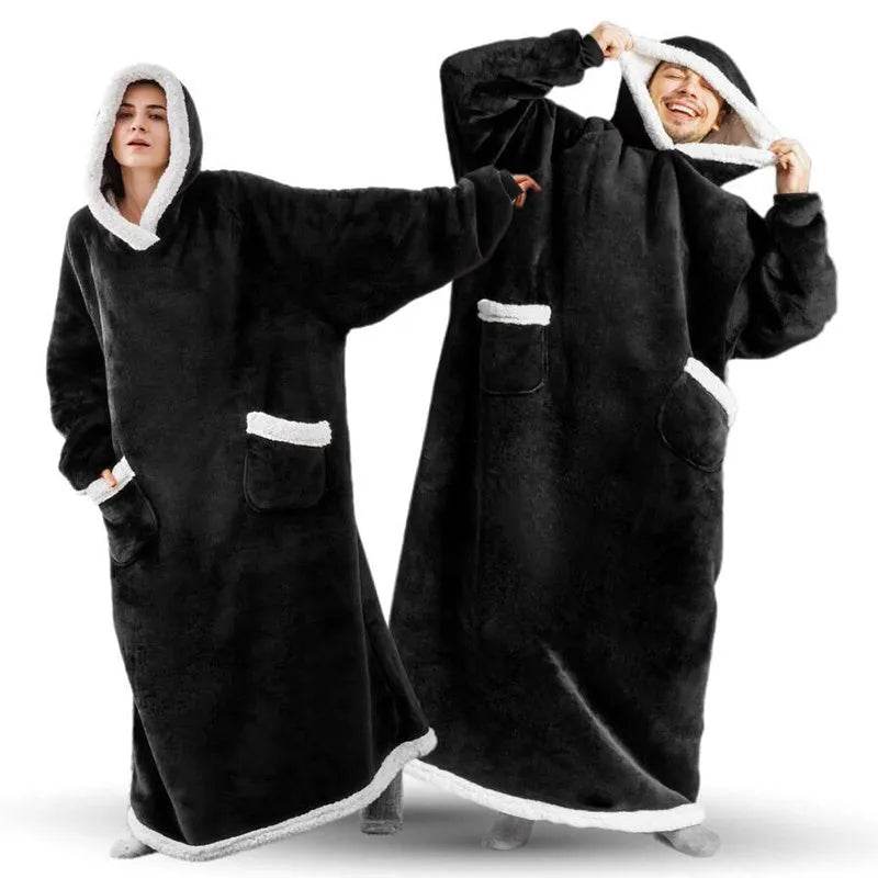 Fleece Oversized Hoodie Blanket Winter Warm Home Clothes Women Men Oversized Pullover With Pockets - Velora