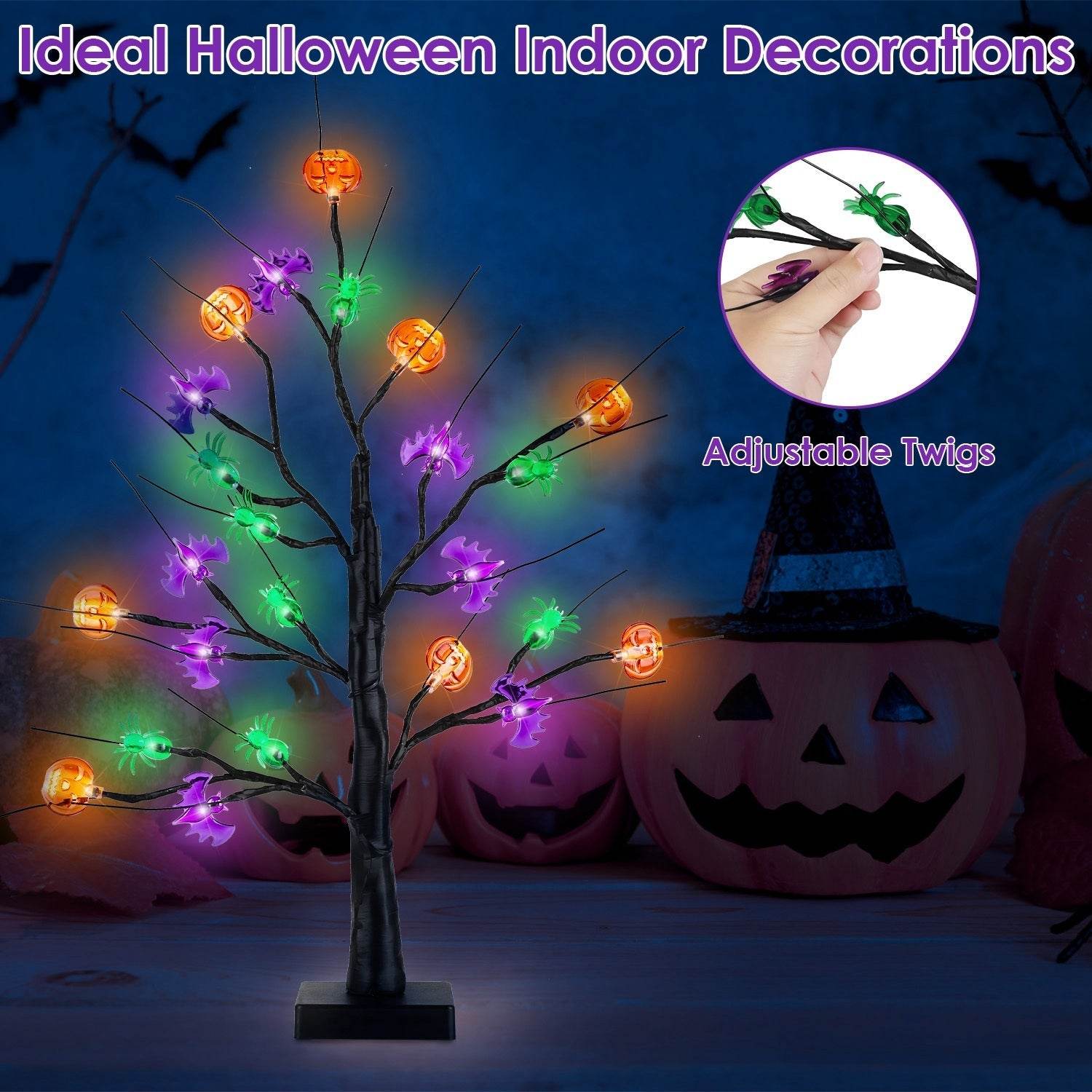 2Pack 1.97FT Lighted Halloween Trees Halloween Indoor Decorations Black Halloween Tree Lights With Timer Adjustable Twigs For Tabletop Party - Velora