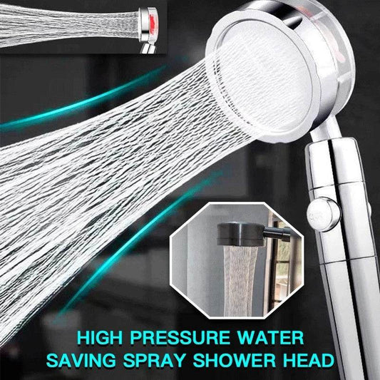 Propeller Driven Shower Head With Stop Button And Cotton Filter Turbocharged High Pressure Handheld Shower Nozzle - Velora