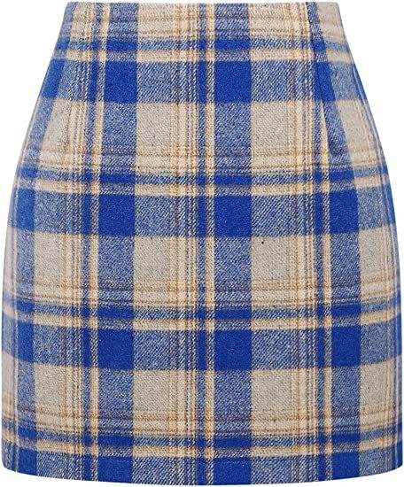 Women's High Waist Plaid Tight Pencil Wool Mini Skirt - Velora