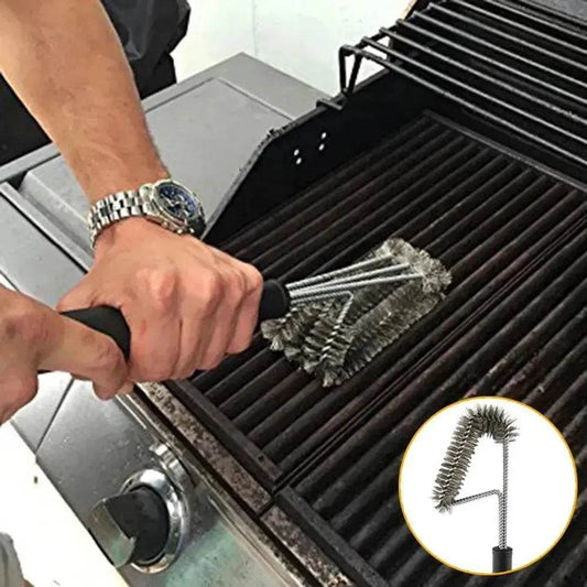 18-inch Three-head Barbecue Grill Cleaning Brush Steel Wire Oven Outdoor BBQ Tools - Velora