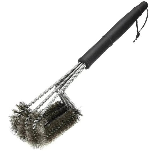 18-inch Three-head Barbecue Grill Cleaning Brush Steel Wire Oven Outdoor BBQ Tools - Velora