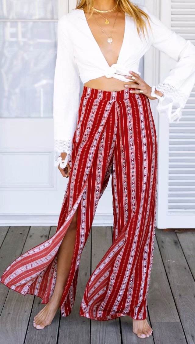 Casual Women High waist Wide leg Printed Split Palazzo Trouser - Velora