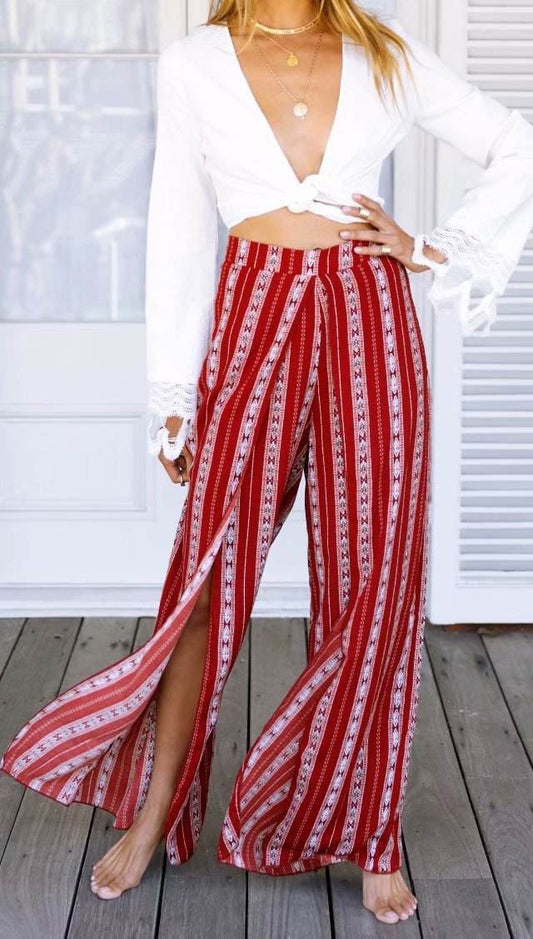 Casual Women High waist Wide leg Printed Split Palazzo Trouser - Velora