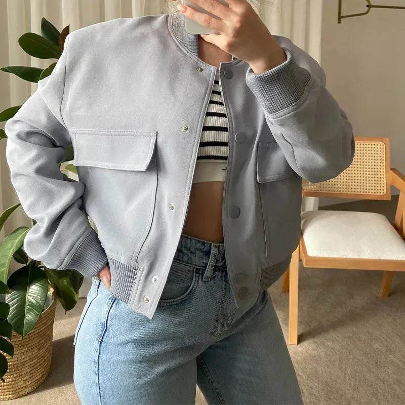 Oversized Fashion Button down Cropped Jacket outwear top for women - Velora
