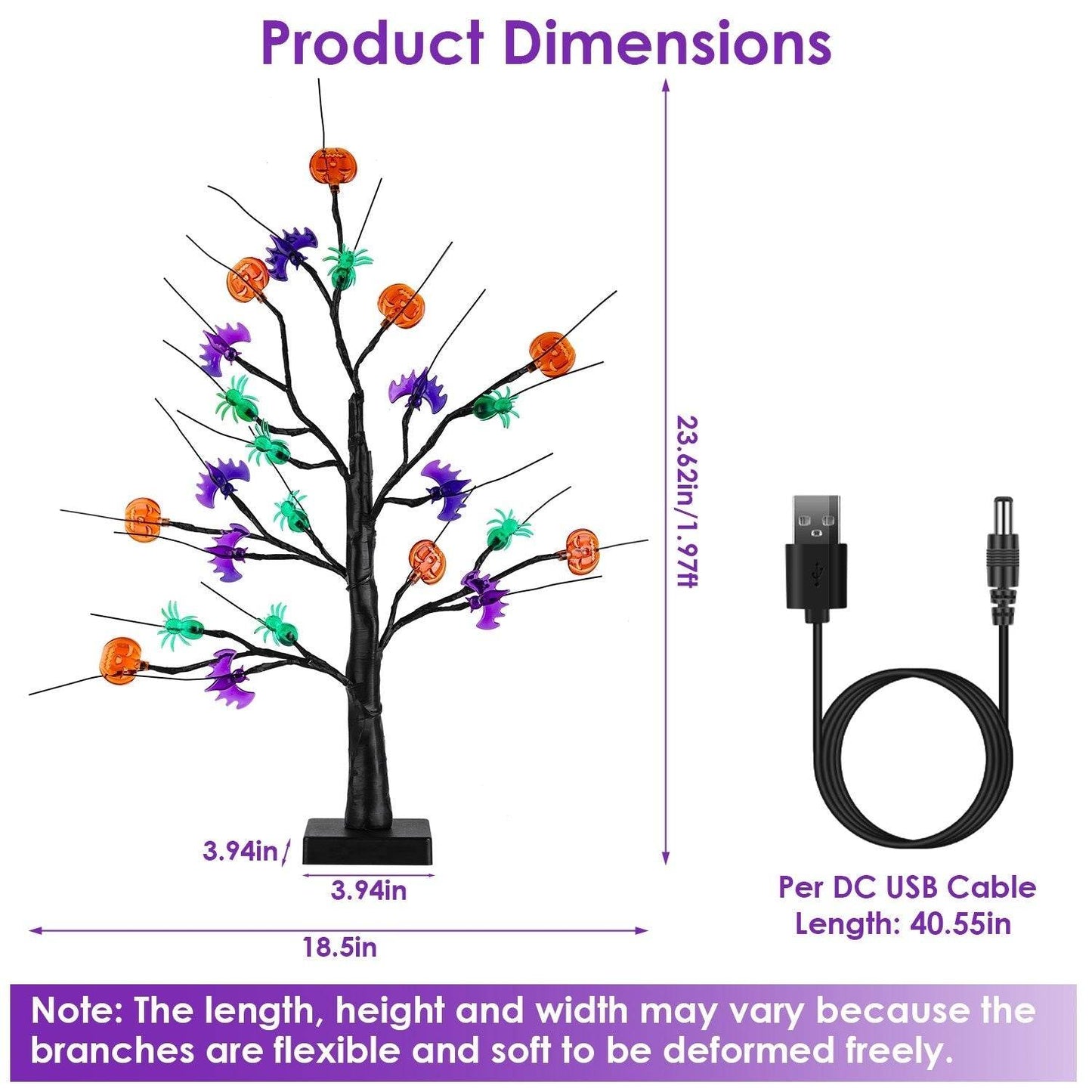 2Pack 1.97FT Lighted Halloween Trees Halloween Indoor Decorations Black Halloween Tree Lights With Timer Adjustable Twigs For Tabletop Party - Velora