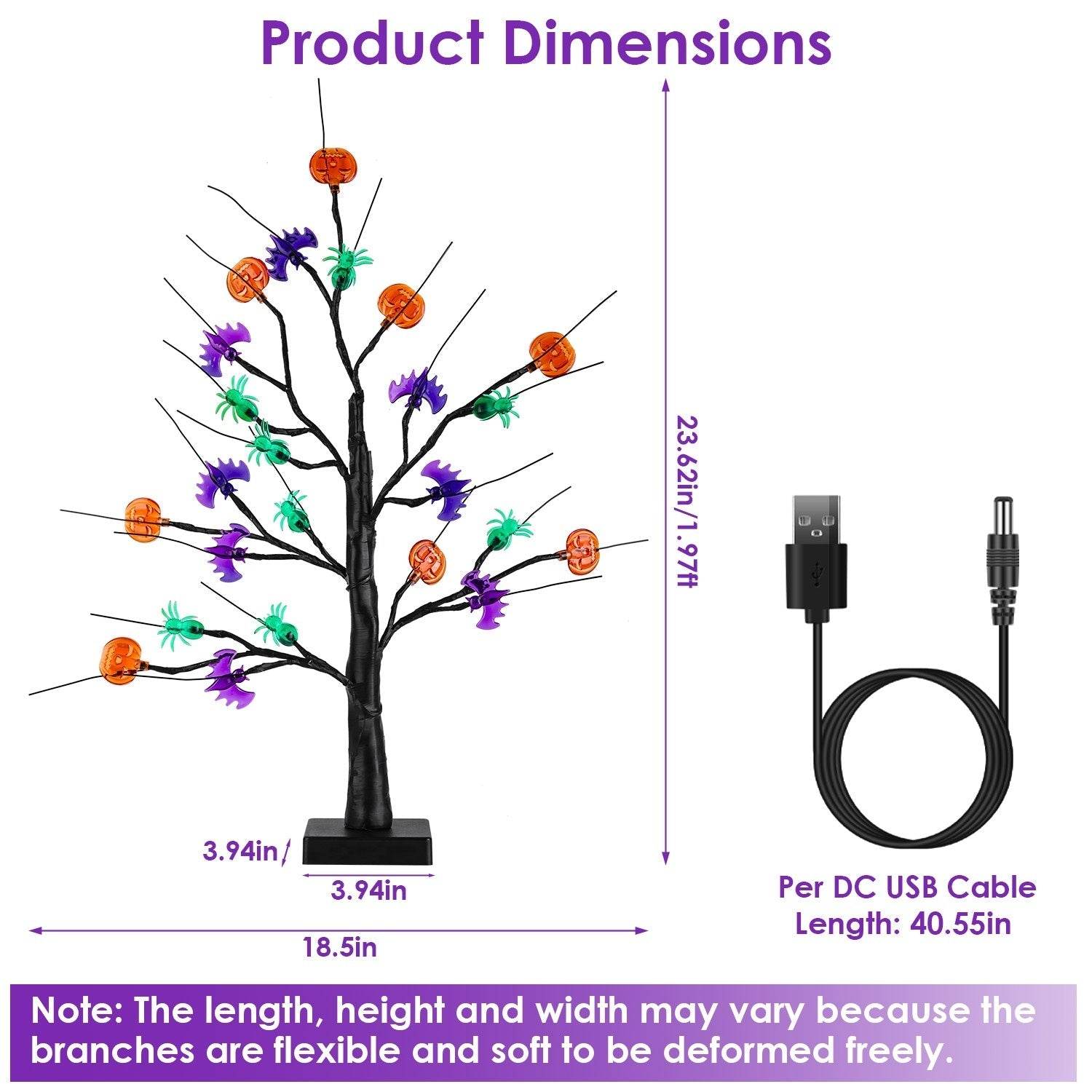 2Pack 1.97FT Lighted Halloween Trees Halloween Indoor Decorations Black Halloween Tree Lights With Timer Adjustable Twigs For Tabletop Party - Velora