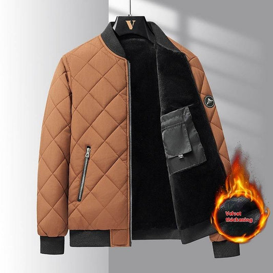 Fashion Rhombic-sewing Design Cotton Coat Winter Warm Thickened Baseball Jacket Casual Solid Color Outwear Clothing For Men - Velora