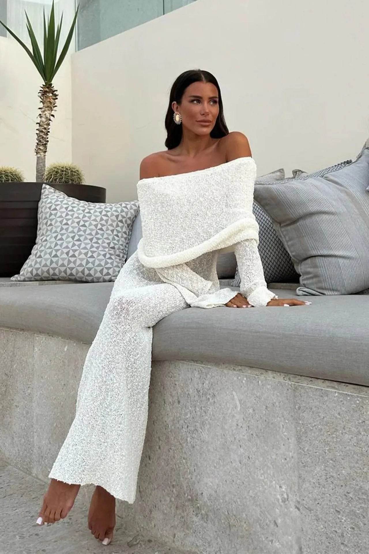 French-style Off-shoulder Dress Party Long-sleeved Long Dress