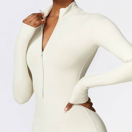 Warm Zipper Long-sleeved Jumpsuit Yoga Fitness Sports Pants Breathable Bodysuit Women's Clothing - Velora
