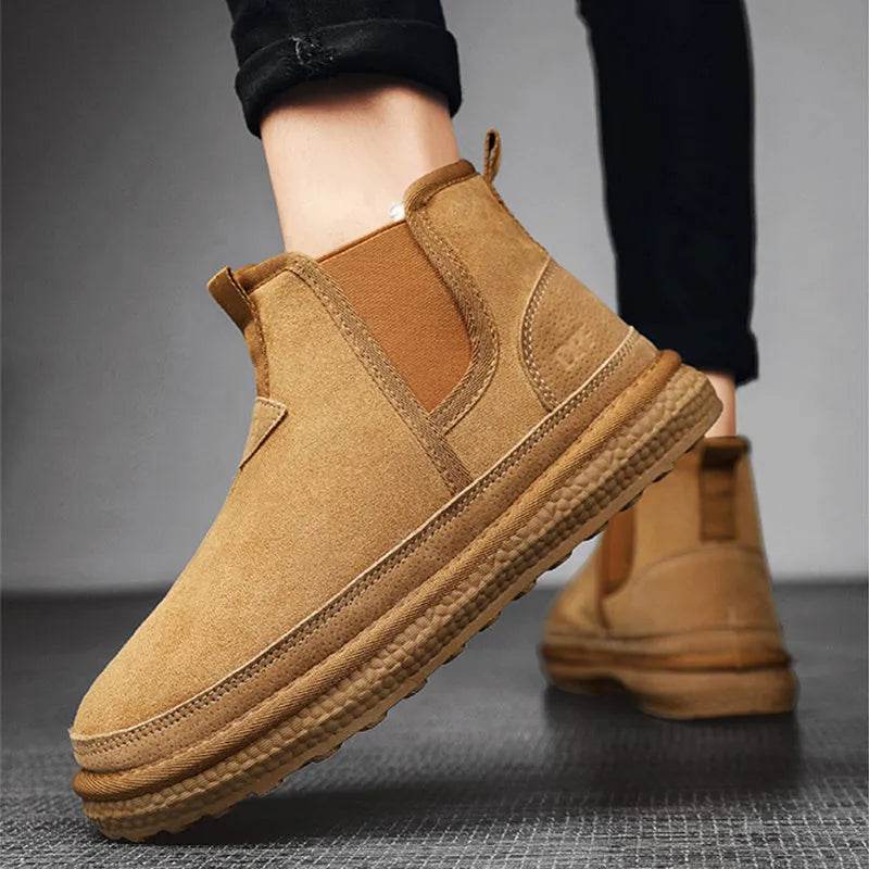 Winter Fleece Snow Boots Round-toed Flat Shoes Casual Warm Sports Shoes Men Ankle Boot - Velora