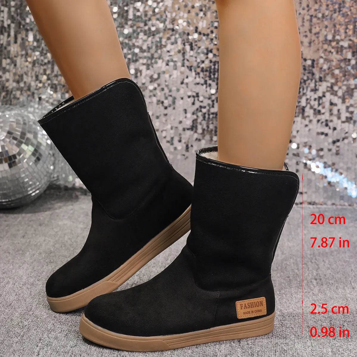 Women's Snow Boots Winter Warm Non-slip Flat Mid-calf Boot Plus Velvet And Thickened Cotton Shoes - Velora