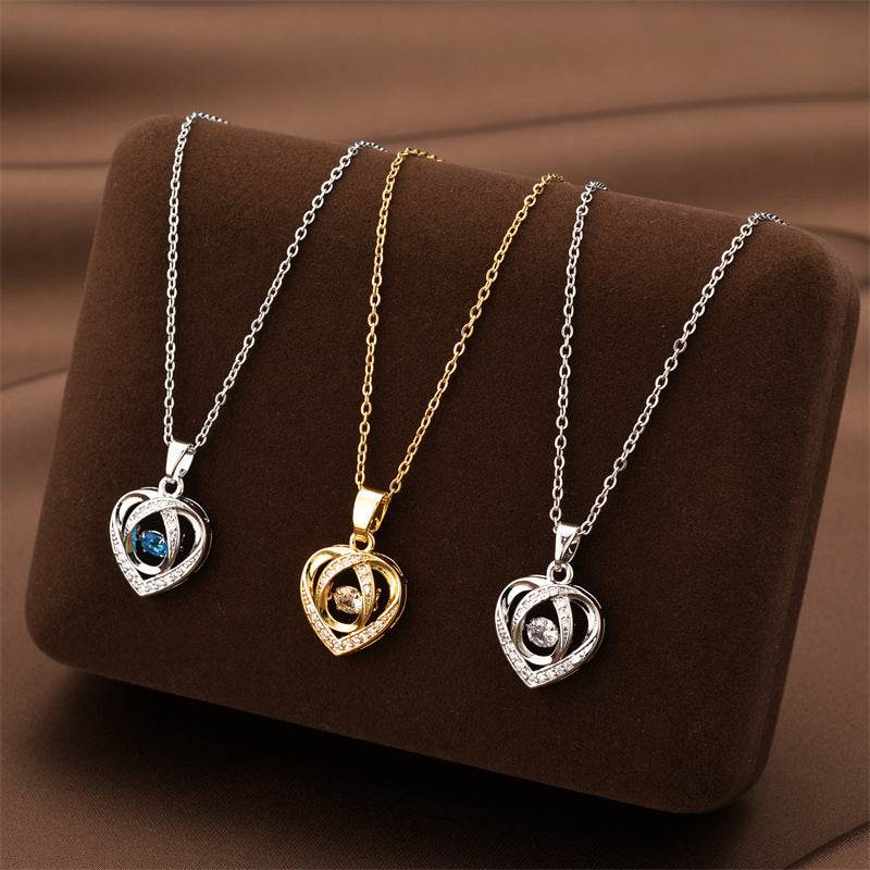 Fashion Dancing Love Necklace With Rhinestones Personality Creative Clavicle Chain Heart-shaped Necklace For Valentine's Day Gift - Velora