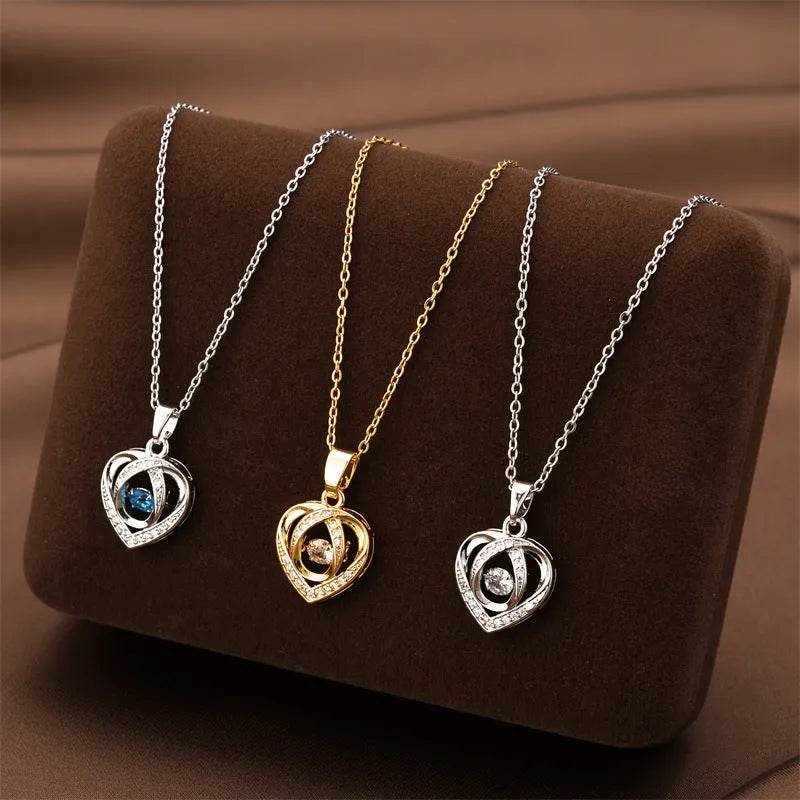 Fashion Dancing Love Necklace With Rhinestones Personality Creative Clavicle Chain Heart-shaped Necklace For Valentine's Day Gift - Velora