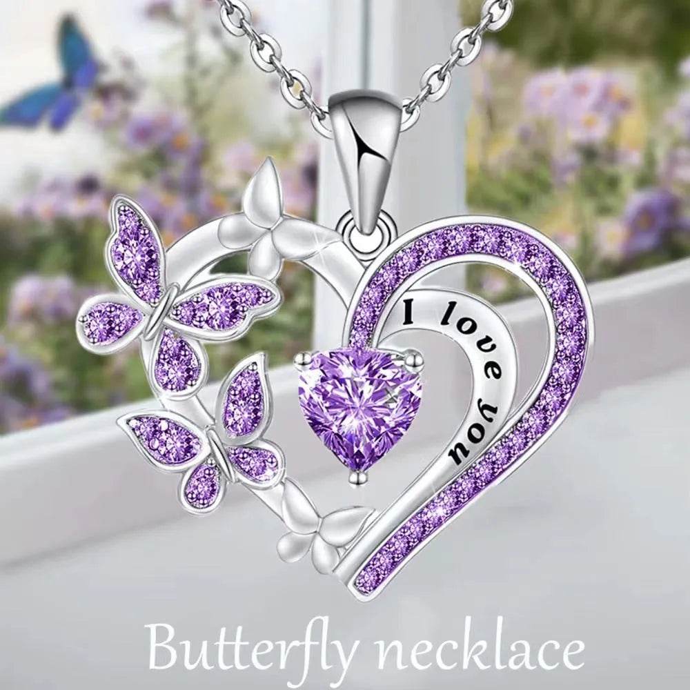 Ins Butterfly Love Necklace With Rhinestones Fashion Personality Hollow Heart-shaped Clavicle Chain Pendant Necklace For Valentine's Day - Velora