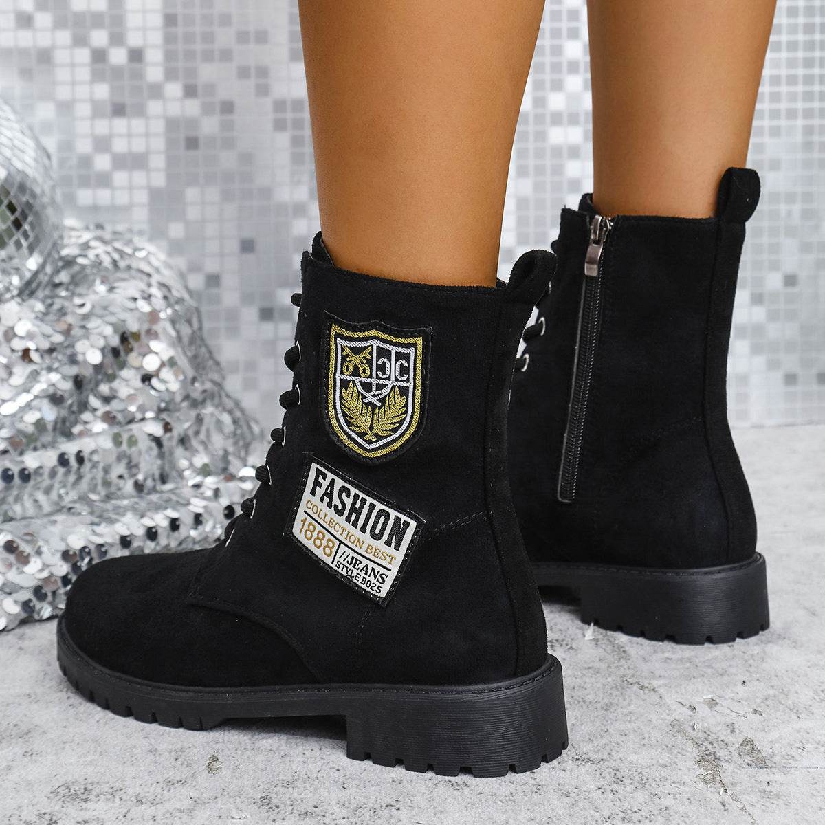Fashion Lace-up Chunky Heels Boots Winter Round Toe Shoes For Women - Velora