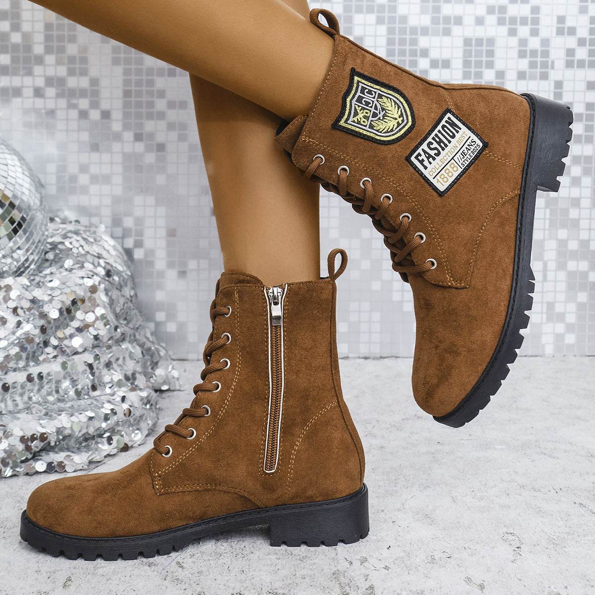 Fashion Lace-up Chunky Heels Boots Winter Round Toe Shoes For Women - Velora