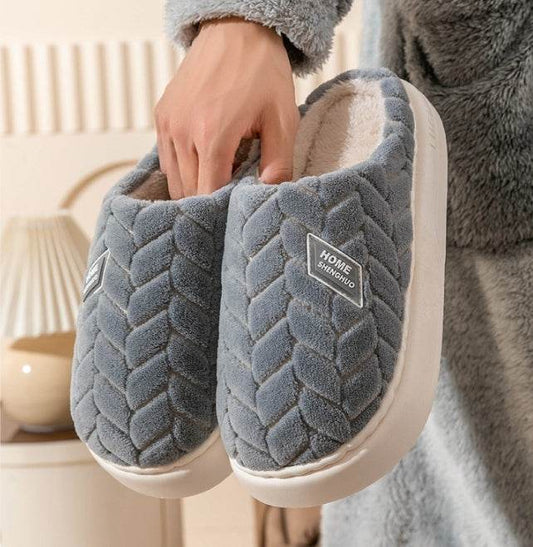 New Non-slip Thick-soled Plush Slippers Couple Winter Warm Home Slipper Indoor Fleece Shoes For Women Men - Velora
