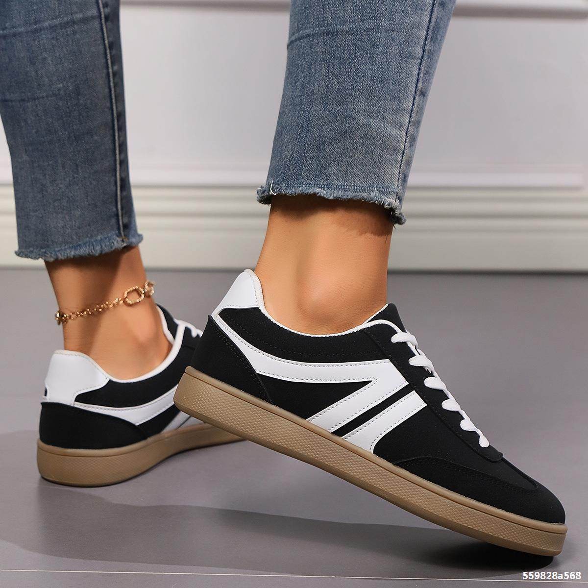 Lace-up Round Toe Flats Shoes Fashion Sports Slip On Casual Shoes For Women - Velora