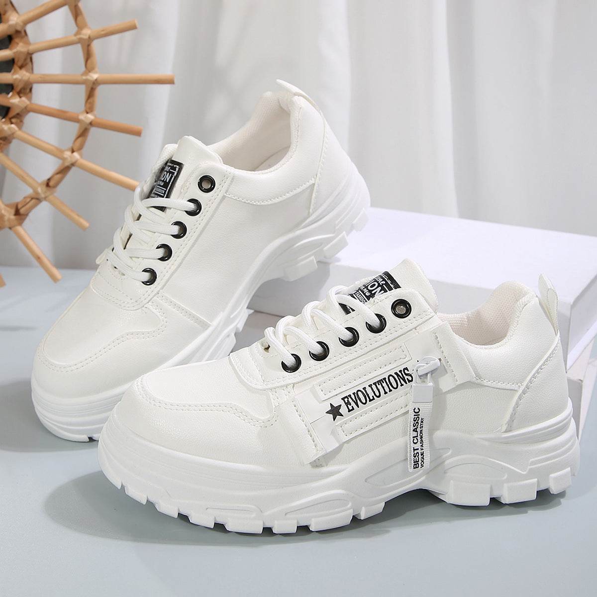 Lace-up Sports Shoes With Side-Zipper Design Fashion Thick-soled Round-toe Casual Shoes For Women Sneakers - Velora