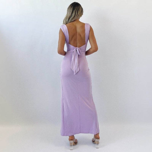 Slim Sleeveless Slit Dress With Back Tie Design Fashion Temperament Dresses For Women Clothing - Velora