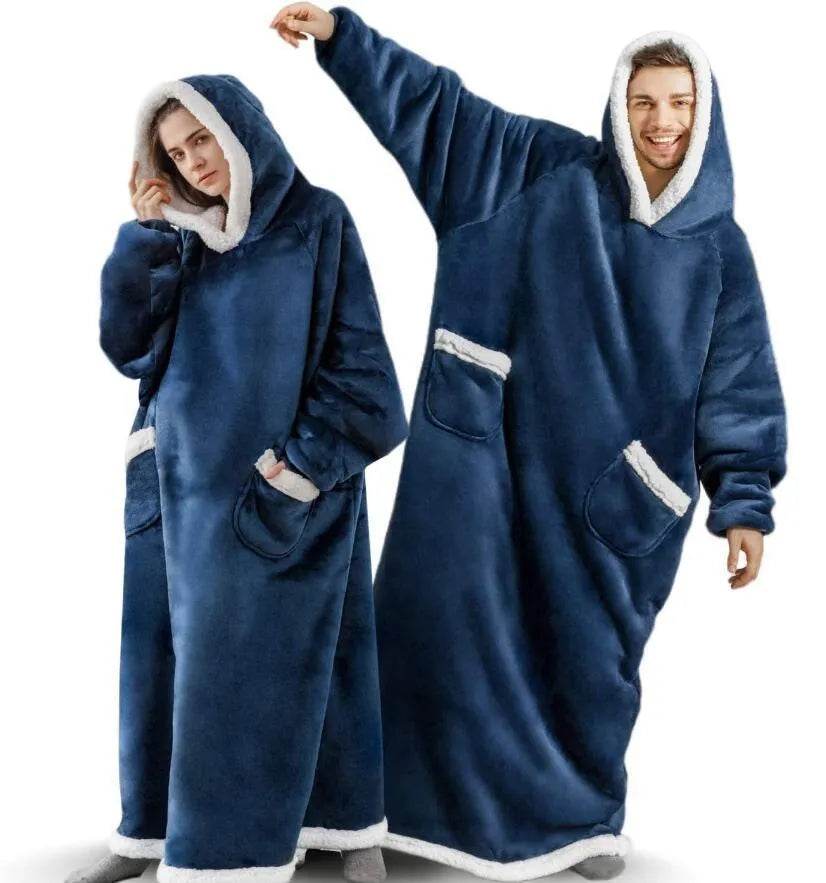 Fleece Oversized Hoodie Blanket Winter Warm Home Clothes Women Men Oversized Pullover With Pockets - Velora