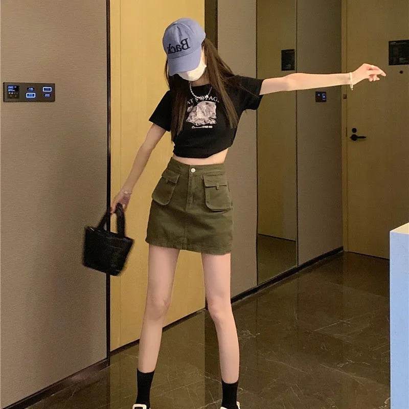 Workwear Denim Skirt Women's A- Line High Waist Mini Cargo Skirt - Velora