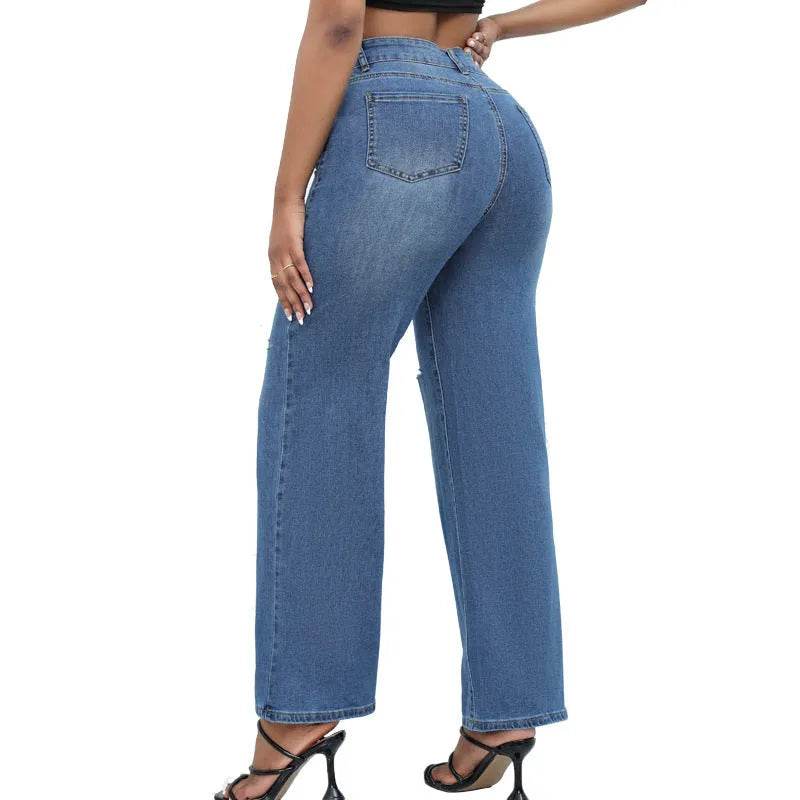 Elegant Ripped Wide-leg Baggy Jeans Pant Women - Velora