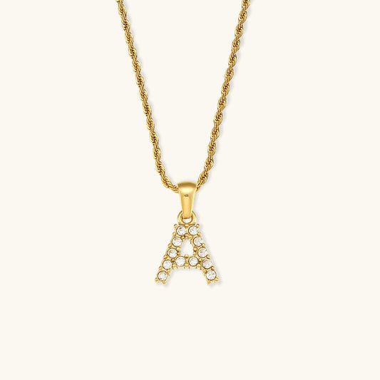 18k Gold Initial Necklace with Diamond Simulants – Waterproof and Hypoallergenic - Velora