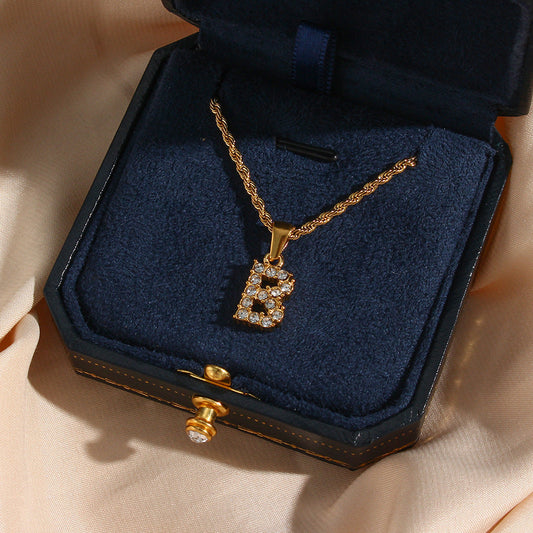 18k Gold Initial Necklace with Diamond Simulants – Waterproof and Hypoallergenic - Velora
