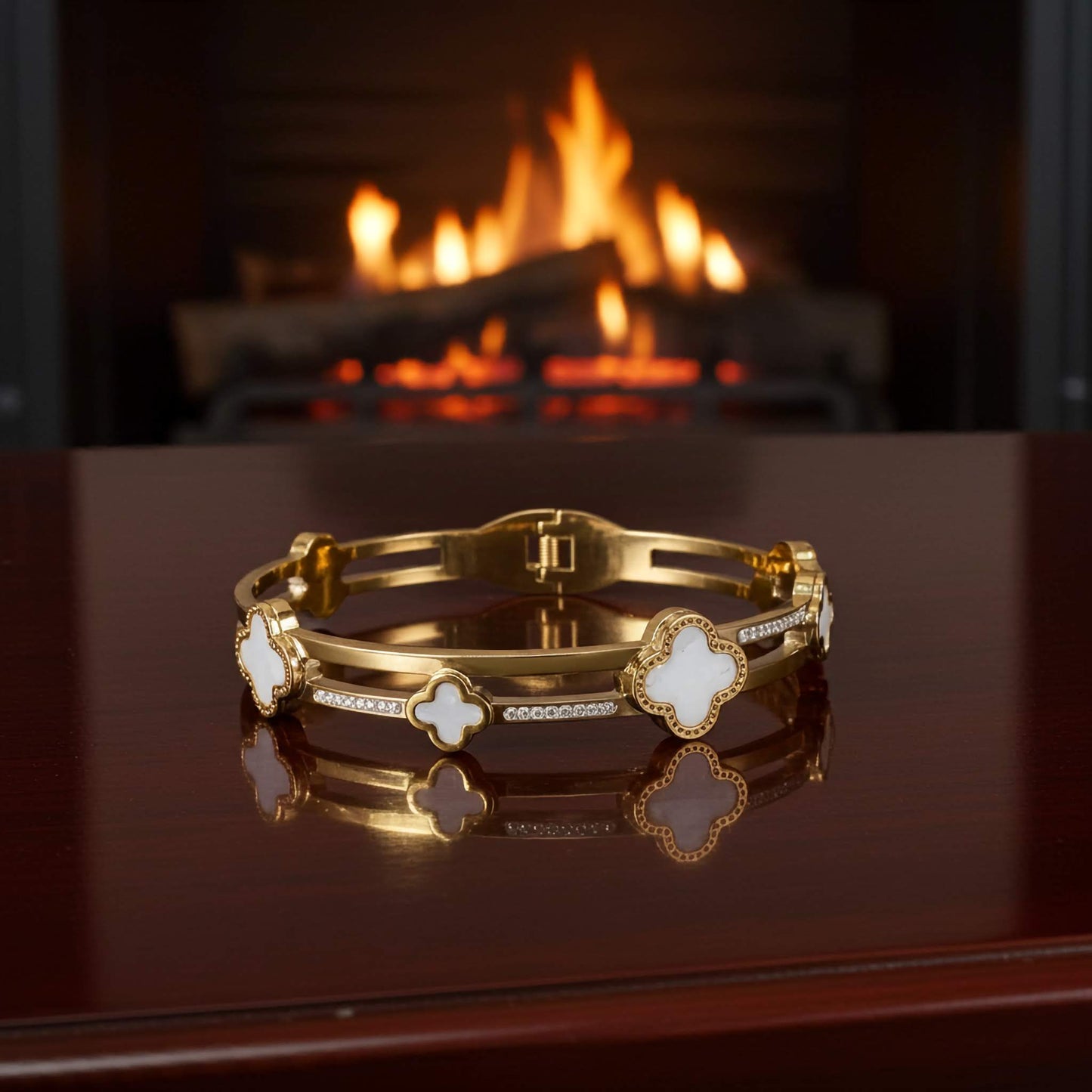 Luxury Gold Plated White Clover Bracelet