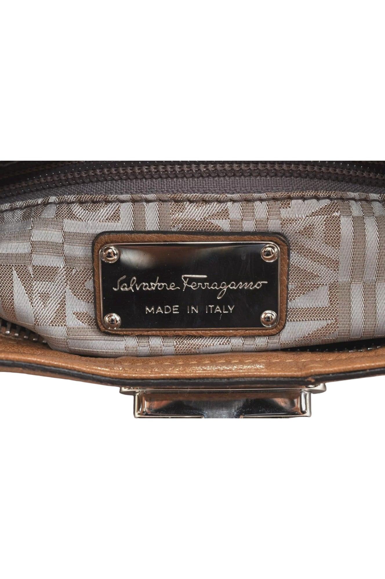 Salvatore Ferragamo Gancini Leather Shoulder Hand Bag Brown 7570K - Velora