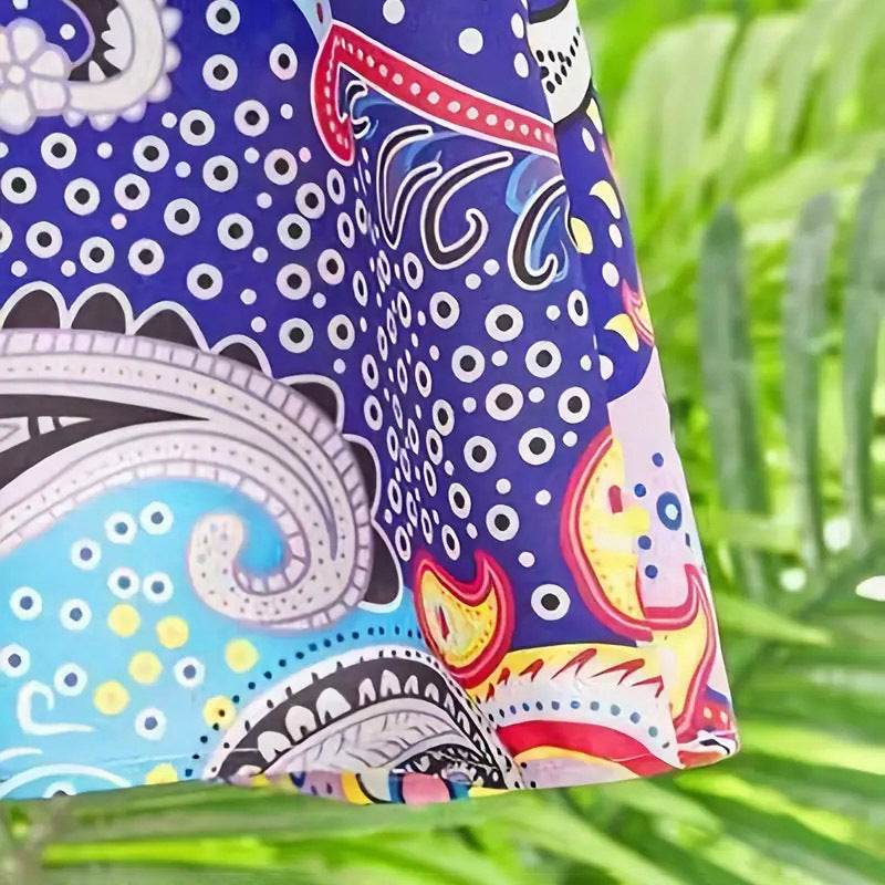 Women's V-Neck Floral Print Dress 3 4 Sleeve Summer Beach Vacation Dress With Pockets - Velora