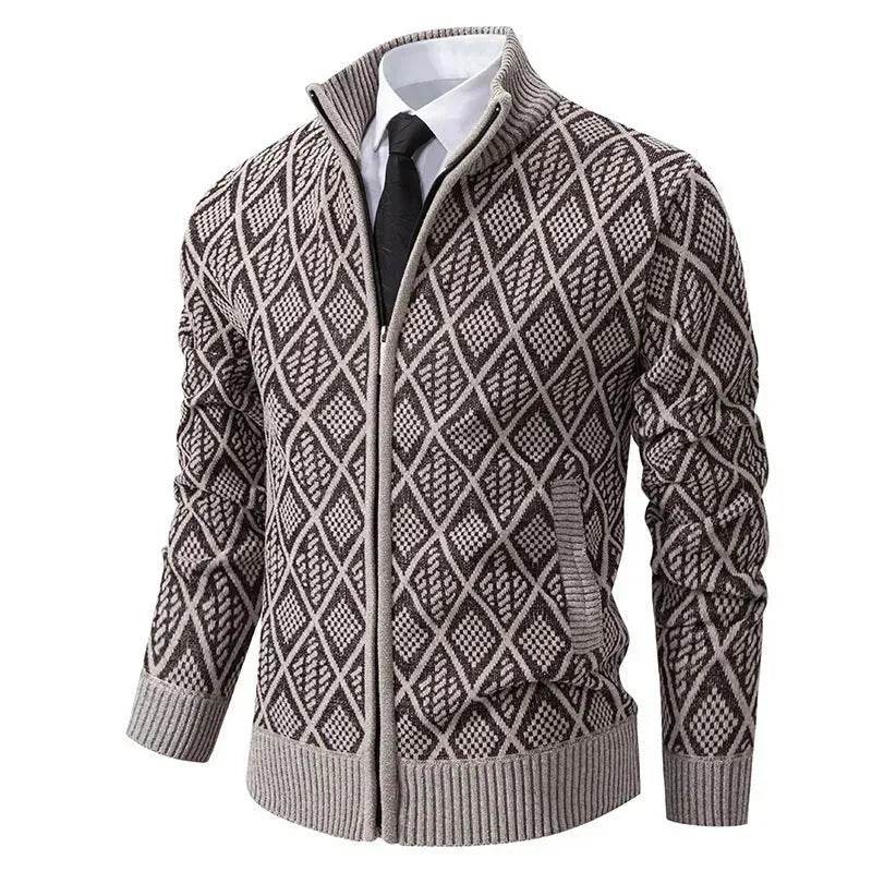 2025 Fall Winter Men Fleece-lined Thick Stand Collar Sweater Cardigan for men - Velora