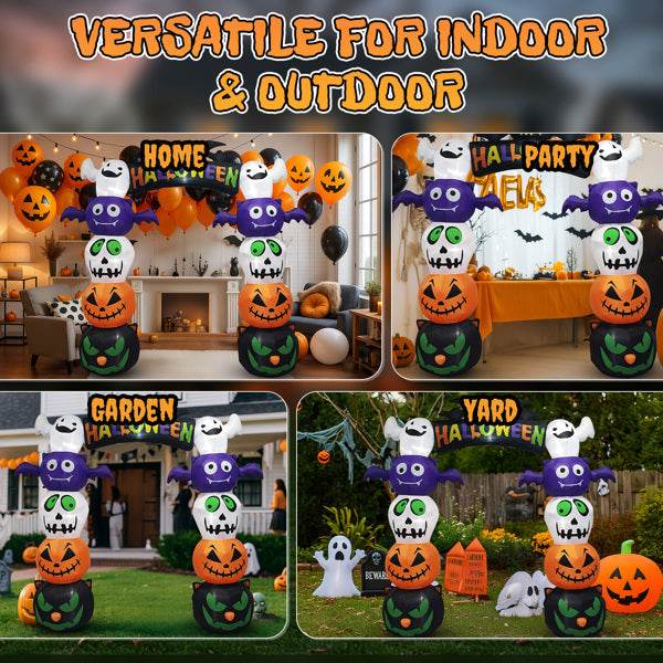 8.2ft Stacking Head Arch, 7pcs White LED Lights, Halloween Inflatable Decoration 12V - Velora
