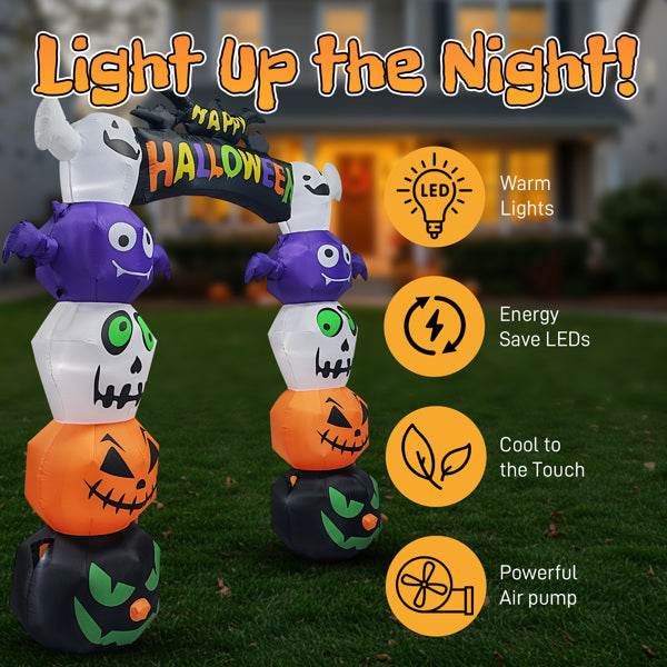 8.2ft Stacking Head Arch, 7pcs White LED Lights, Halloween Inflatable Decoration 12V - Velora