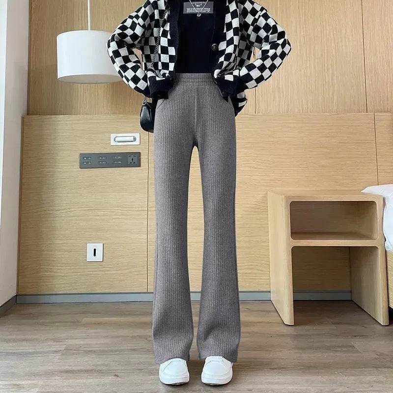 All-matching Straight Casual Fleece And Thick Slightly Flared Wide-leg trouser Pants For Women - Velora