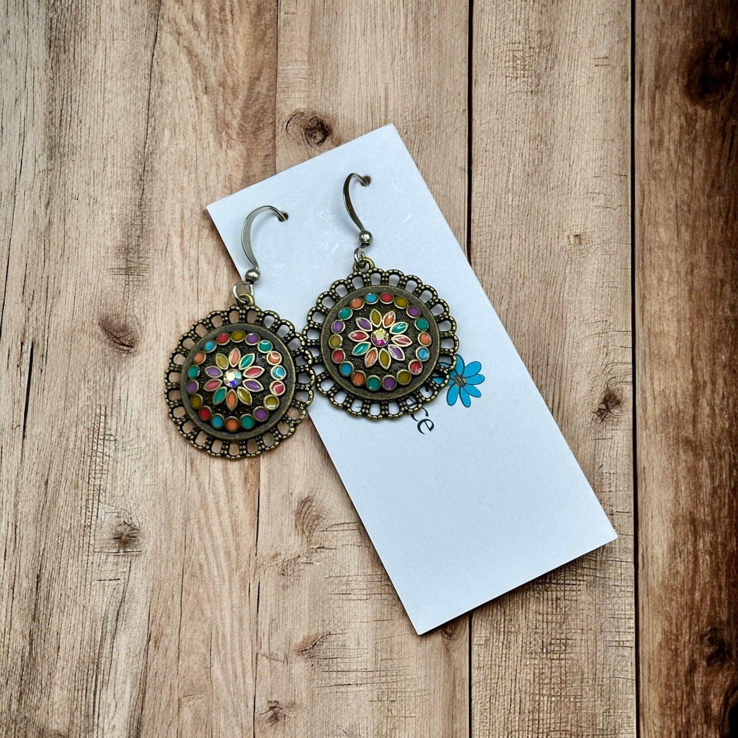 Boho Enamel Flower Earrings – Antique Bronze, Hypoallergenic & Lightweight - Velora