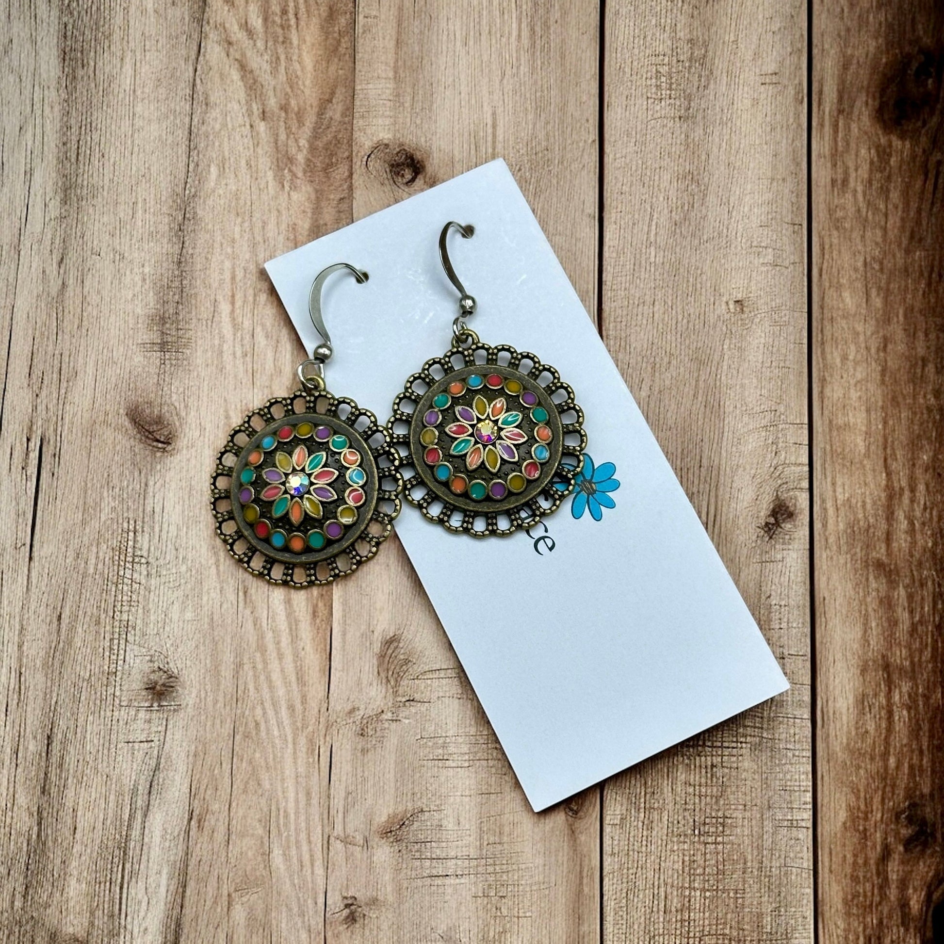 Boho Enamel Flower Earrings – Antique Bronze, Hypoallergenic & Lightweight - Velora