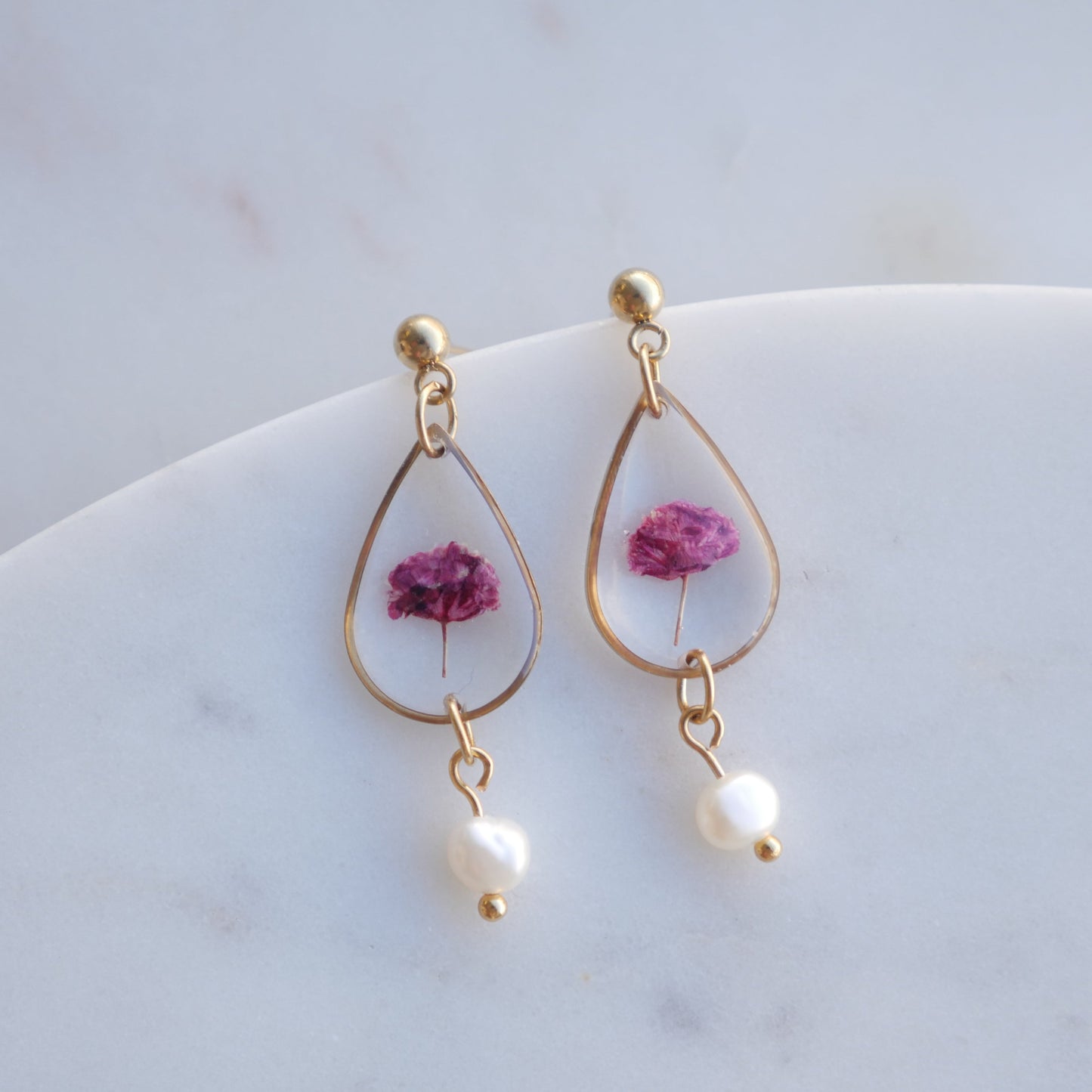 Boucles d’oreilles Perla - gypsophile fuschia - goute (moyen) - Velora
