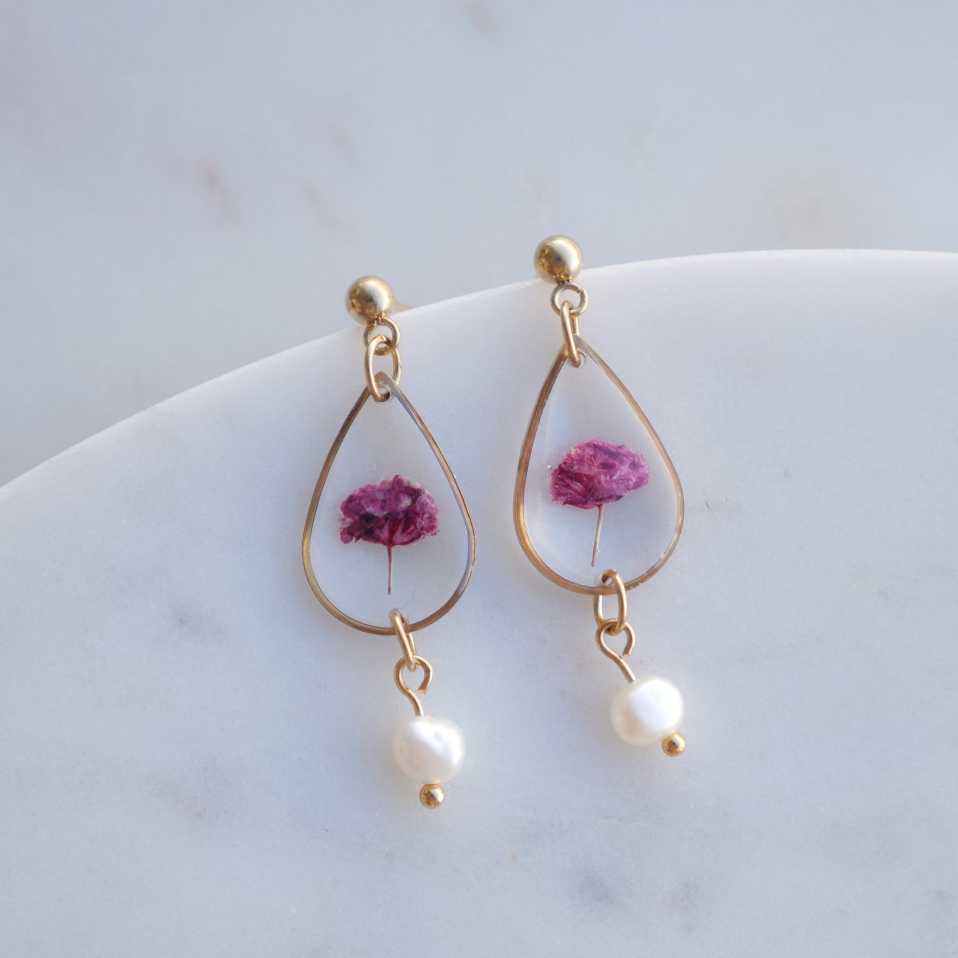 Boucles d’oreilles Perla - gypsophile fuschia - goute (moyen) - Velora