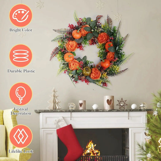 1Pc 17.71IN Autumn Wreath With Pumpkin Mixed Leaves Berries Flowers Fall Decoration For Indoor Outdoor Window Wall Front Door In Halloween Thanks Giving Day EX-STOCK Canada